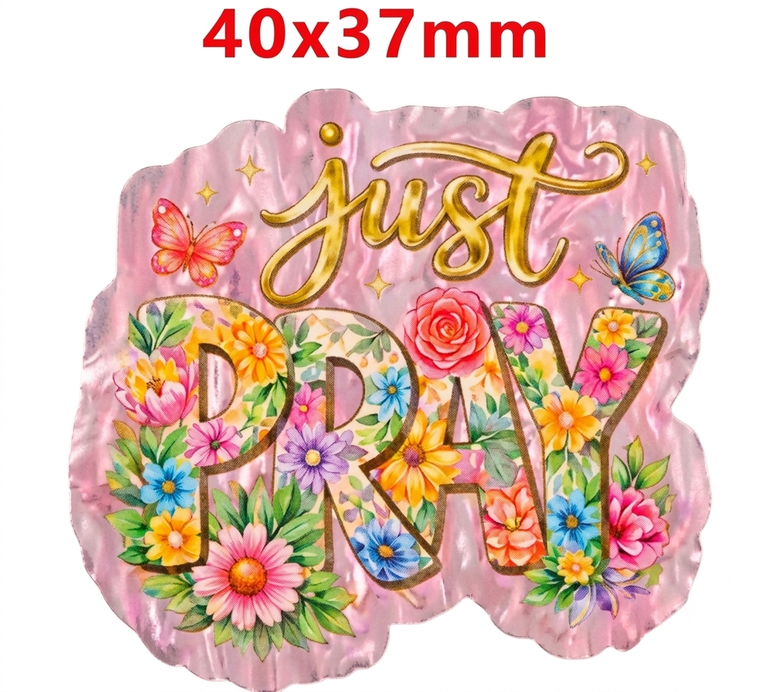 Glitter Acrylic Flatback- Acrylic Planer Resin Charm Just Pray