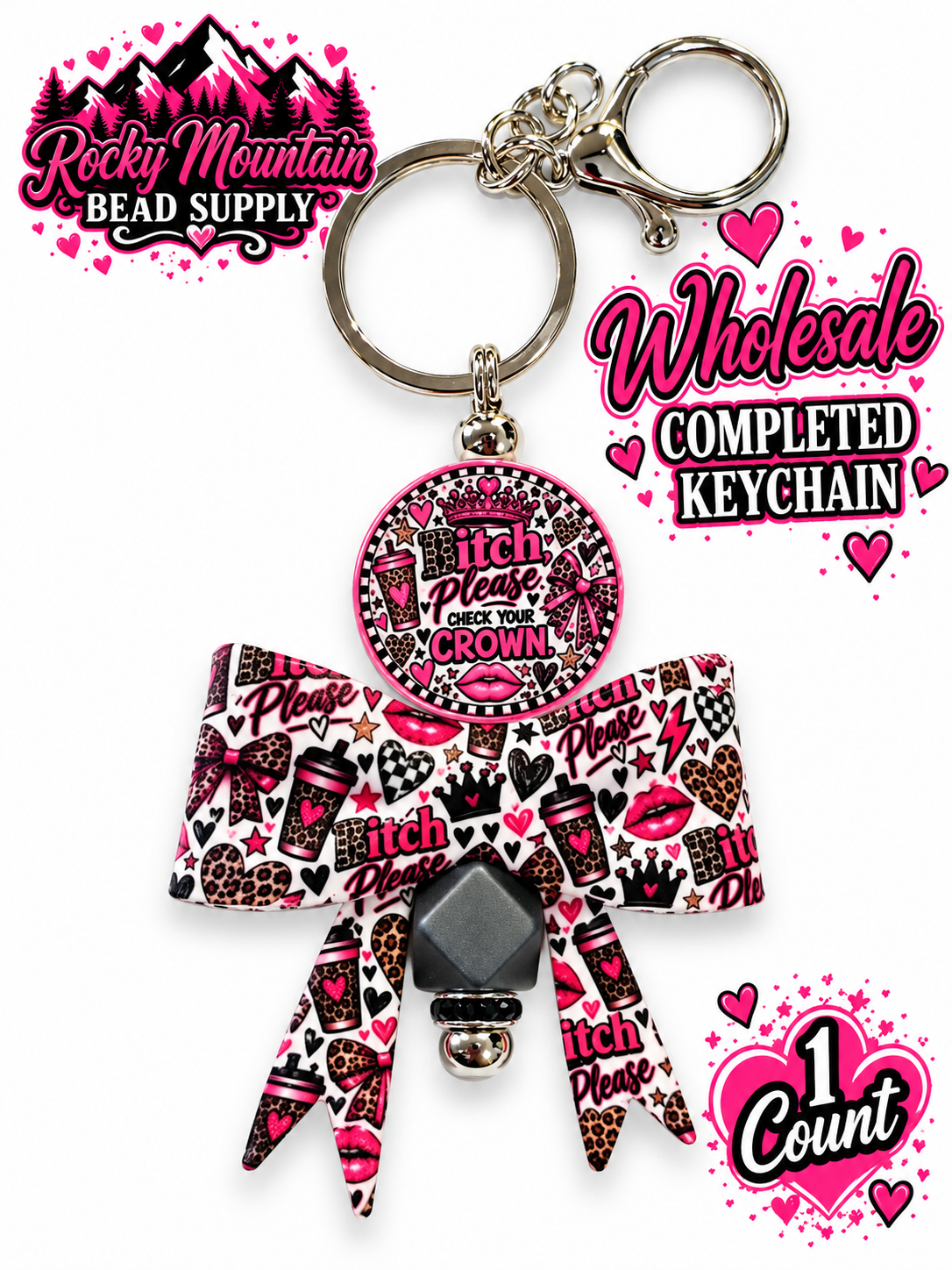 New 1 Count Completed Beadable KEYCHAIN Exclusive Design Wholesale