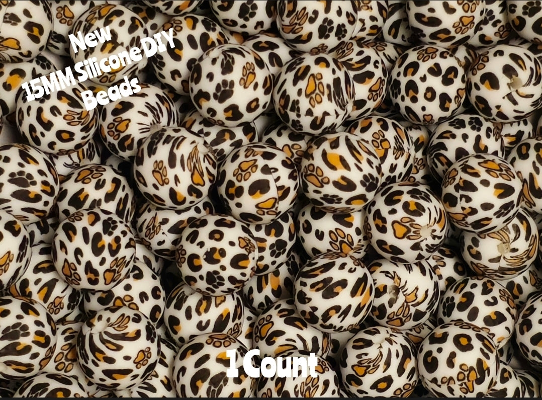 New 1 Count DIY Silicone Beads 15mm printed bronze paw print beadable accessories
