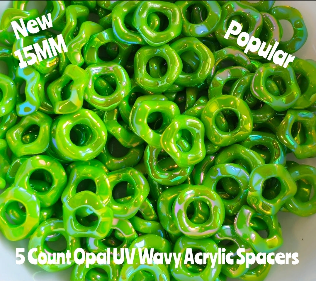 New Colors 15MM Popular Acrylic Large HOLE Wavy Spacers Beads 5 Count FITS ANY AND ALL BEADABLES