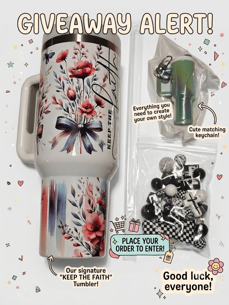 Giveaway Day! Must place a New order to qualify! Today 6-14-26 all orders placed will be entered to win this Tumbler bead bundle plus $20 Shop Credit. Winner will be announced via email and Facebook. Do not purchase this listing. Announcement Only!