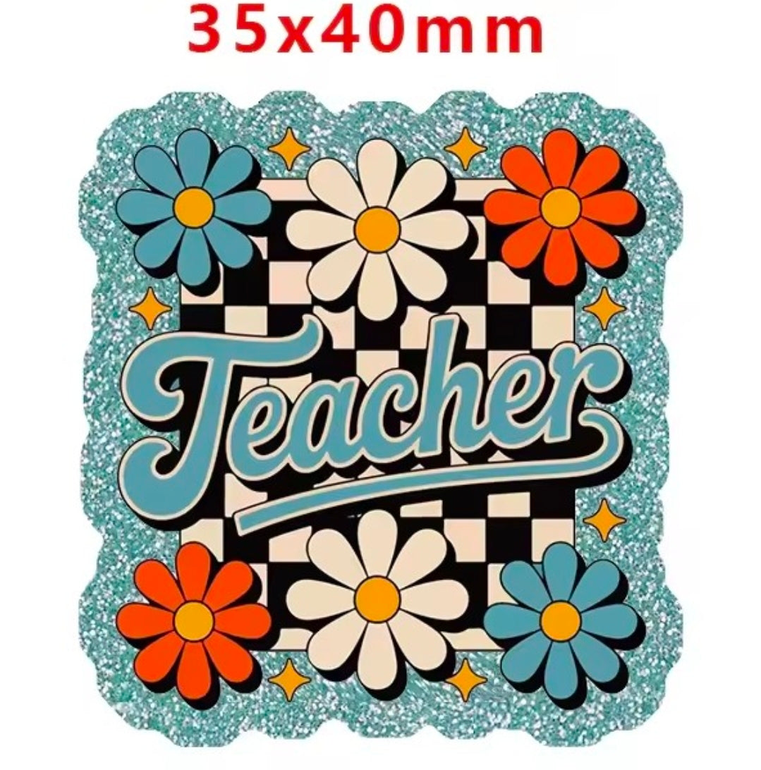 Glitter Acrylic Flatback- Acrylic Planer Resin Charm School Teacher