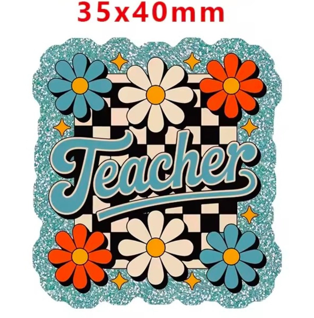 Glitter Acrylic Flatback- Acrylic Planer Resin Charm School Teacher