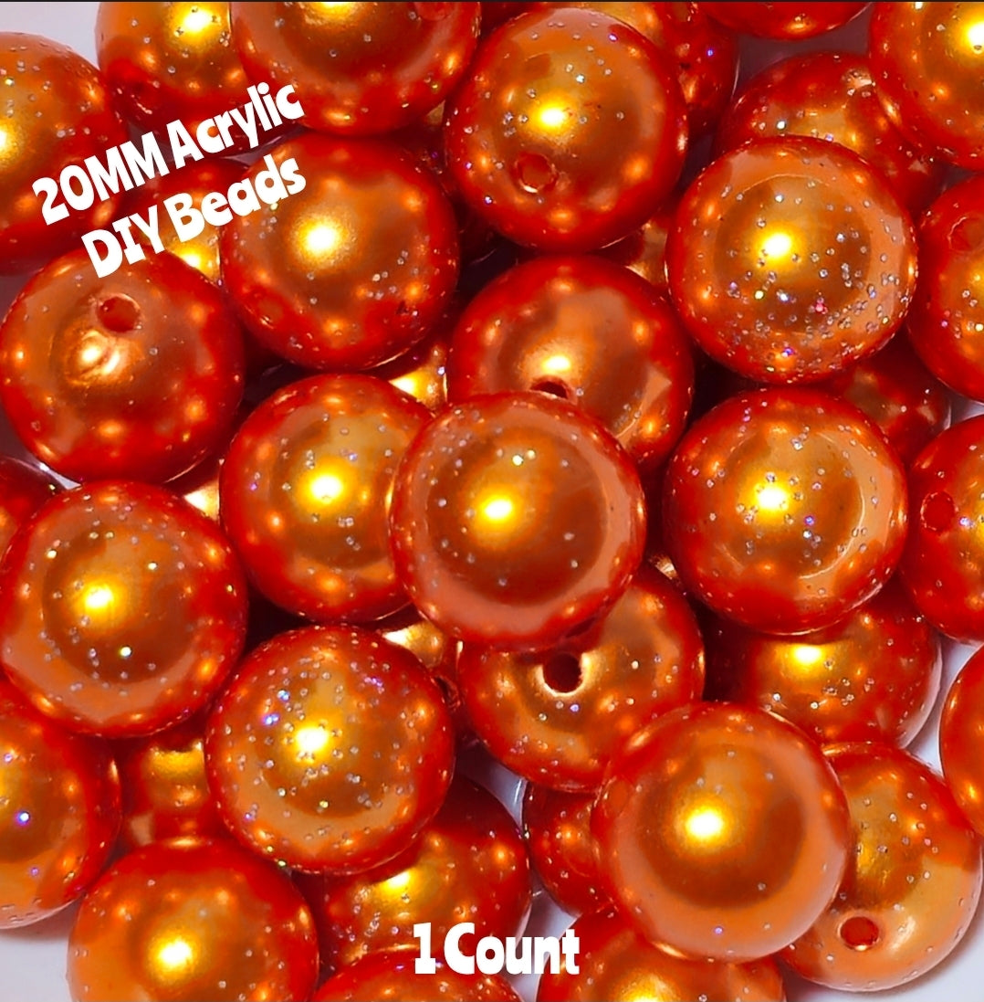 1 Count 20MM DIY Acrylic Beads Glitter Orange Craft Supplies