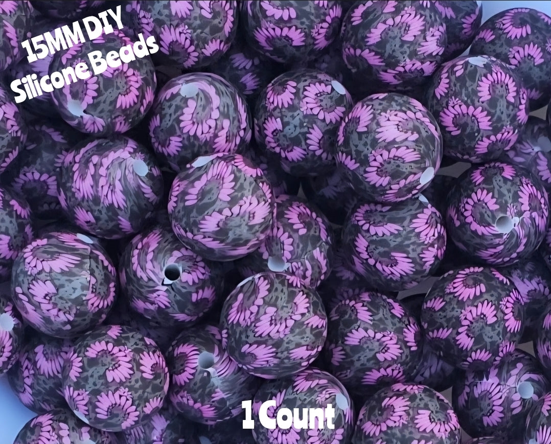 New 1 Count DIY Silicone Beads 15mm printed country western pink flowers beadable accessories