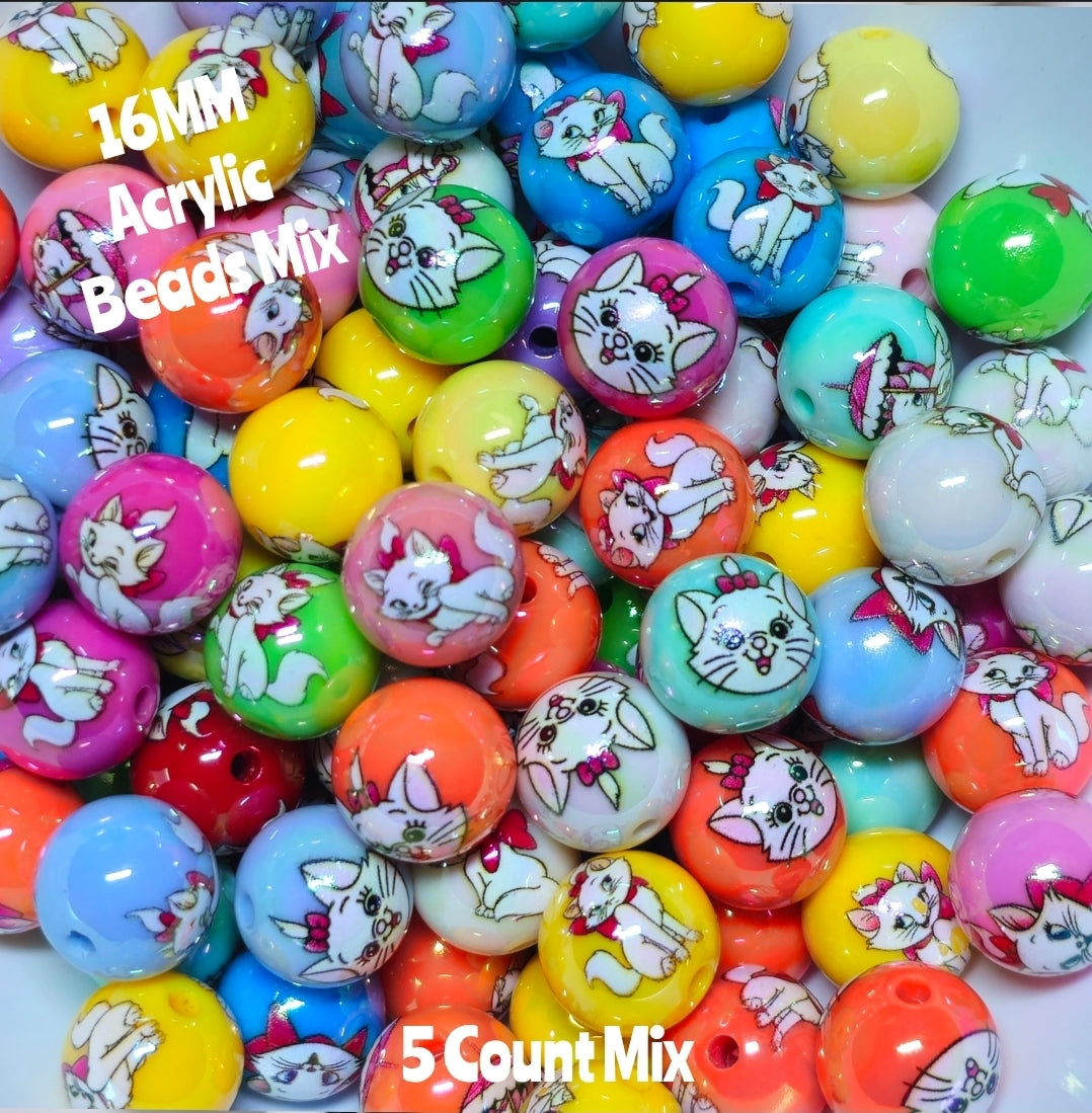 5 Count 16MM DIY Acrylic Beads Character Marie The White Cat Craft Supplies