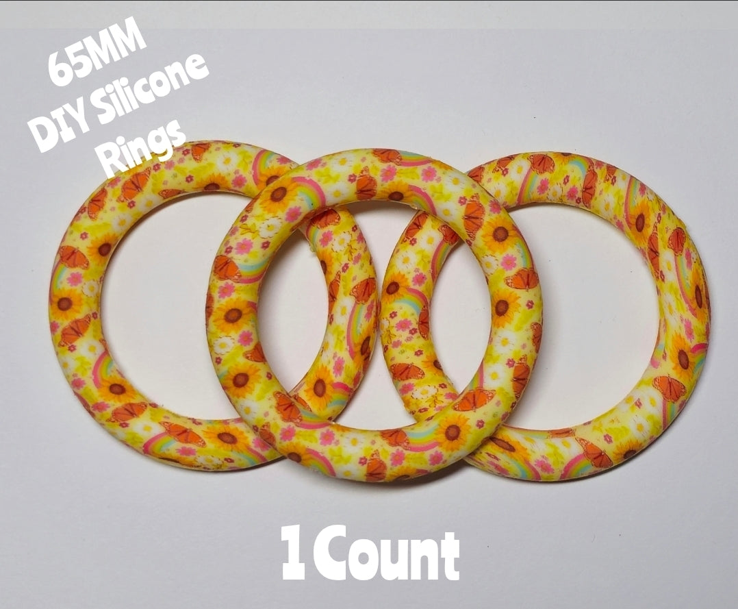 1 Count DIY 65MM Silicone Rings Craft Supplies Beadable Blanks Sunflowers Butterfly