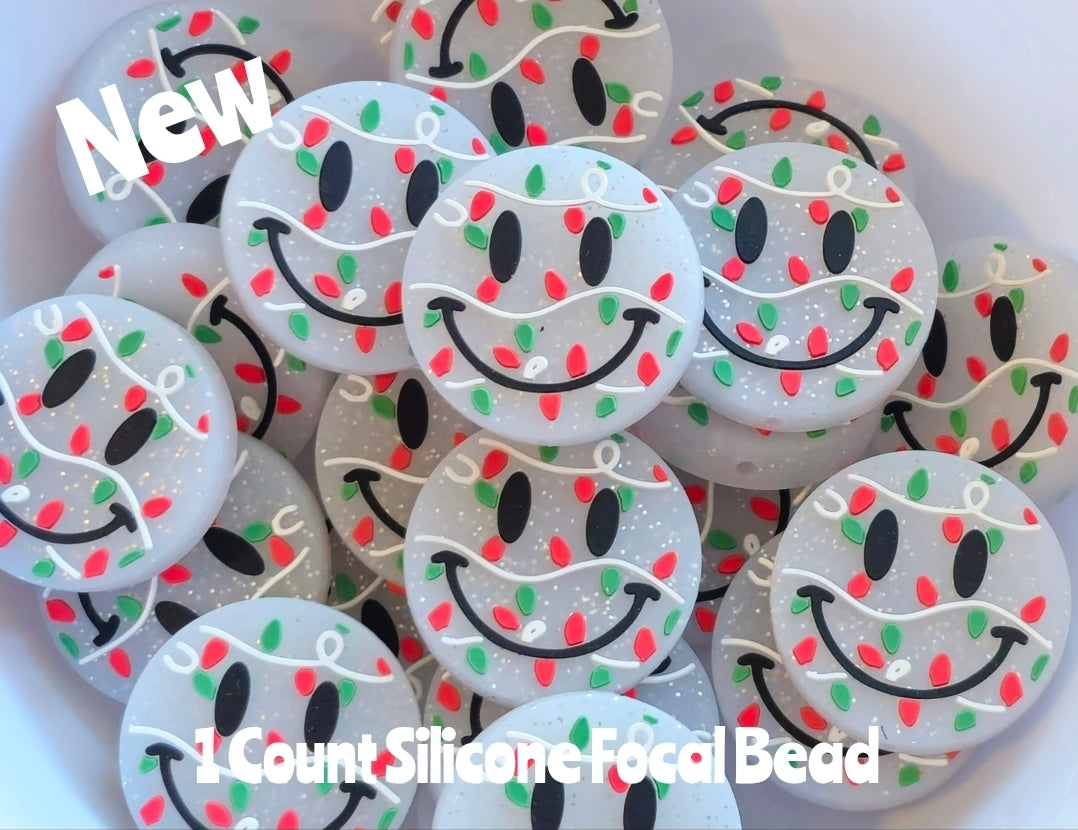 New Silicone Christmas Lights Smiley Face Focal Beads 1 Count DIY Bead Supplies