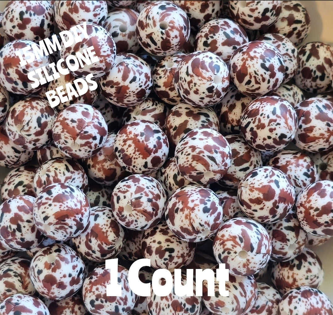 New 1 Count 15mm printed Cow Multi silicone bead