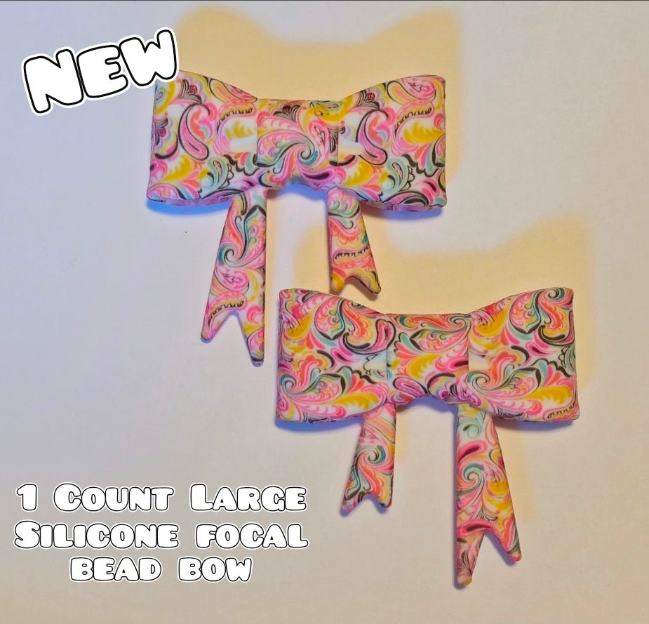 1 Count Large Silicone Printed Bow Focal Beads. Bow beadable accessories