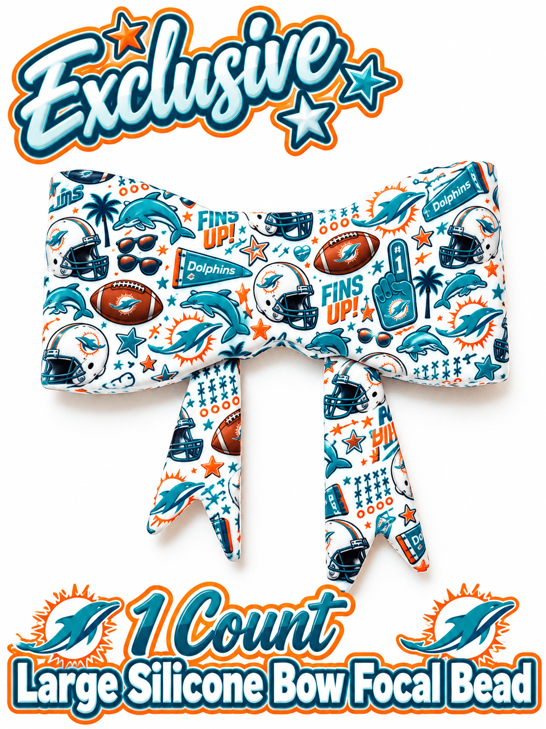New Shop Exclusive 1 Count Large Silicone Bow FOOTBALL DOLPHINS