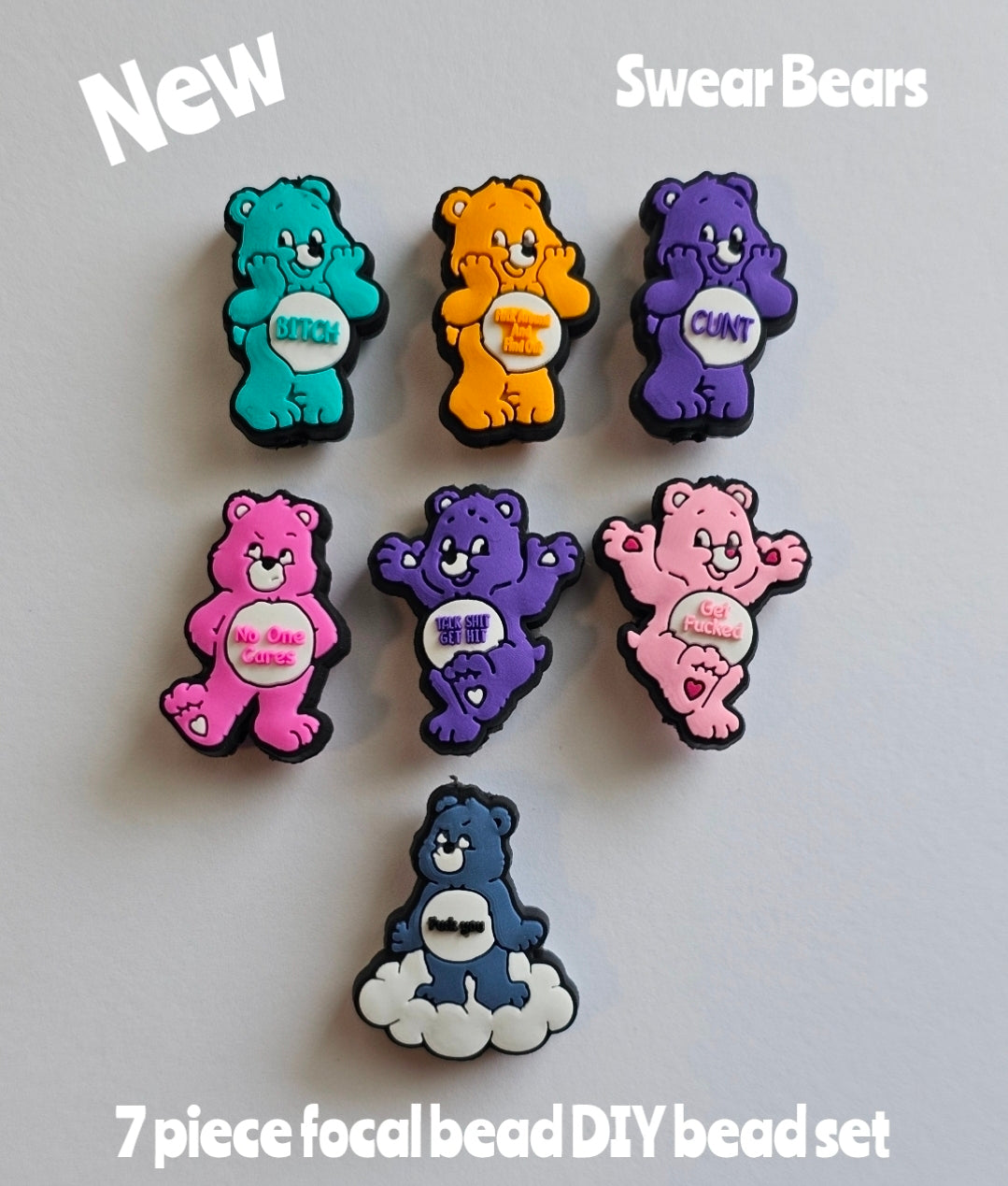 New Sassy Bears Focal Bead Set 7 Count