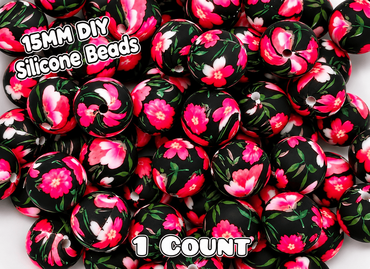 New 1 Count DIY Silicone Beads 15mm printed Sexy Intrigued Floral