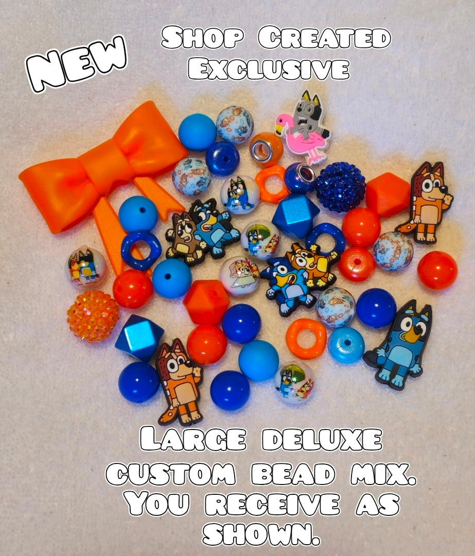 Deluxe Large Silicone & Acrylic Bead Mix Character Pup Dog Duo Plus 7 focal beads