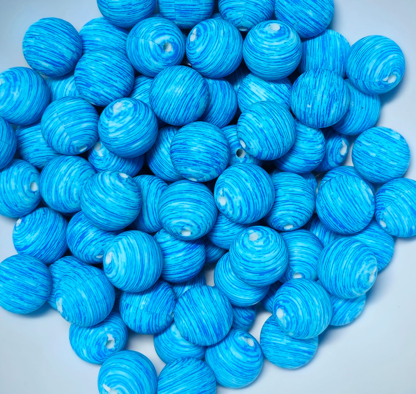 New 1 Count 15mm printed teal blue waves Ocean silicone bead DIY Beadables