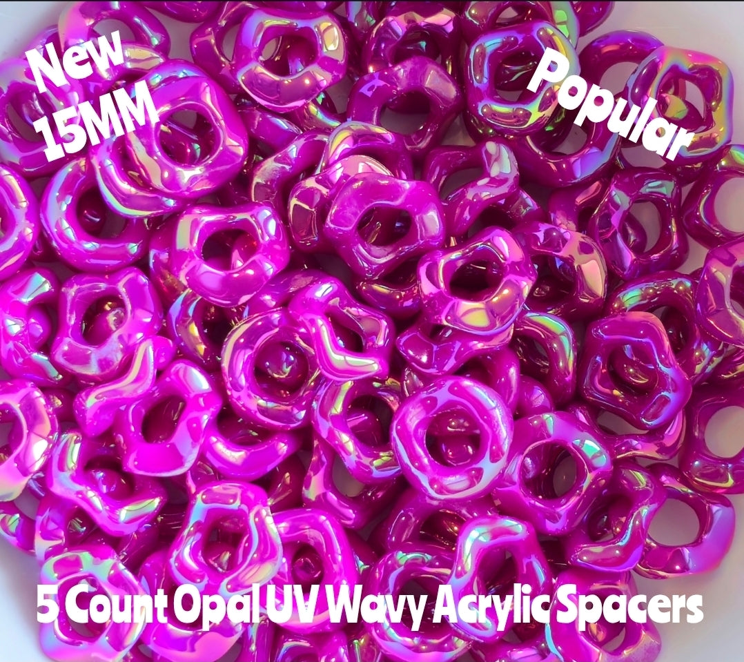 New Colors 15MM Popular Acrylic Large HOLE Wavy Spacers Beads 5 Count FITS ANY AND ALL BEADABLES