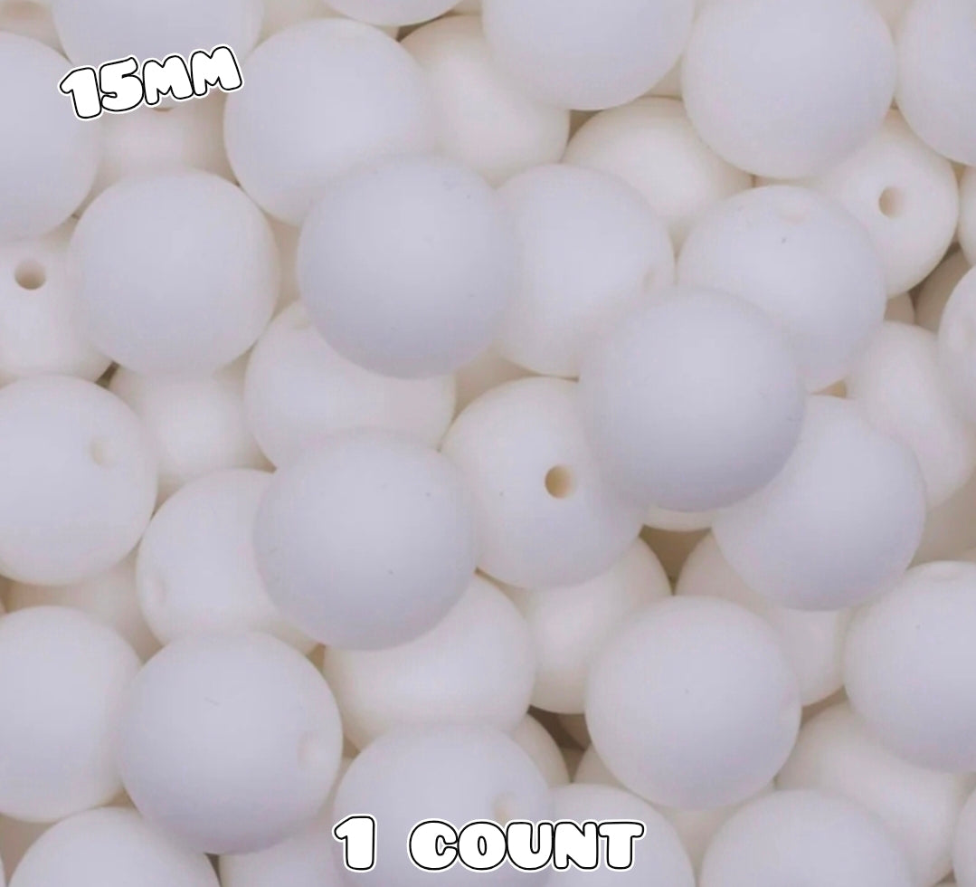 15mm DIY Silicone Beads Solids 1 Count WHITE