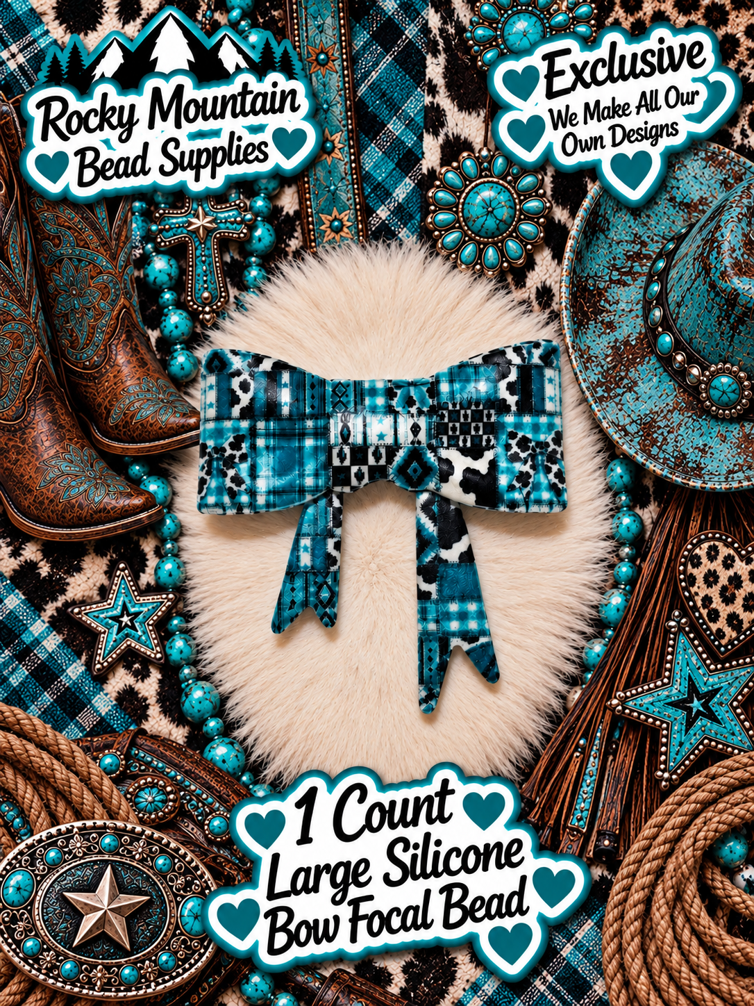 New Shop Exclusive 1 Count Large Silicone Bow Western Turquoise