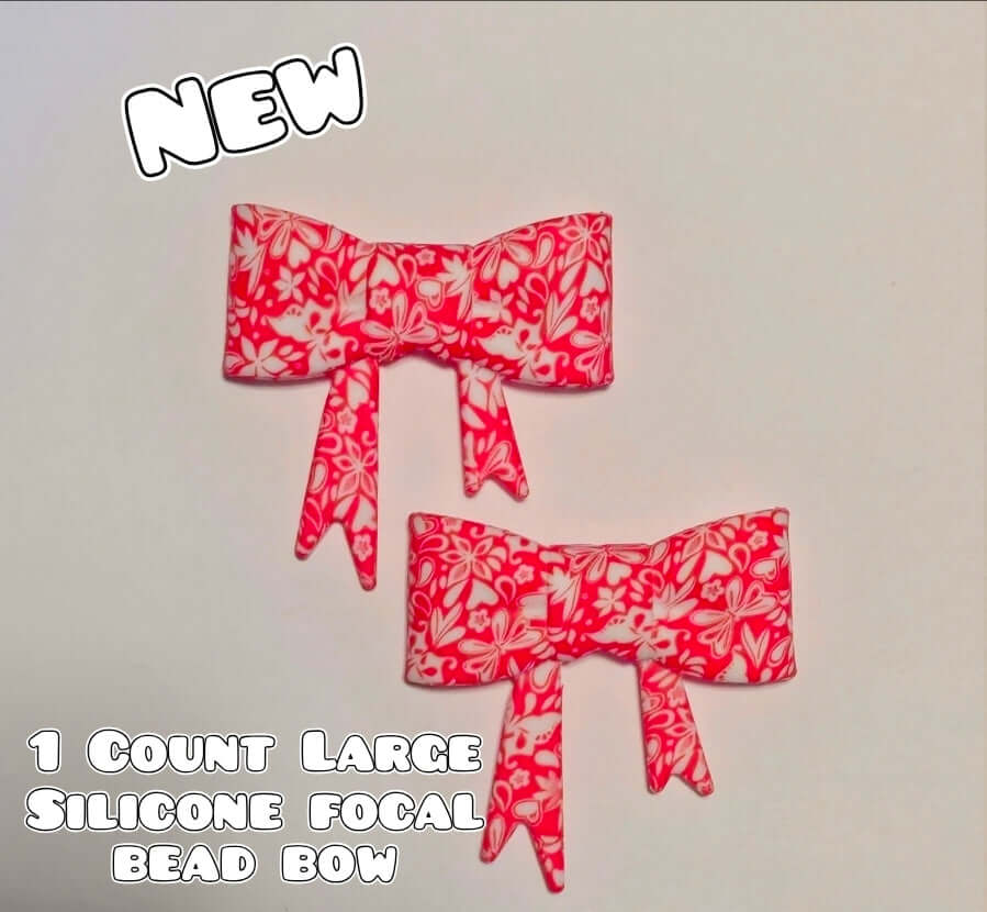 1 Count Large Silicone Printed Bow Focal Beads. Bow beadable accessories
