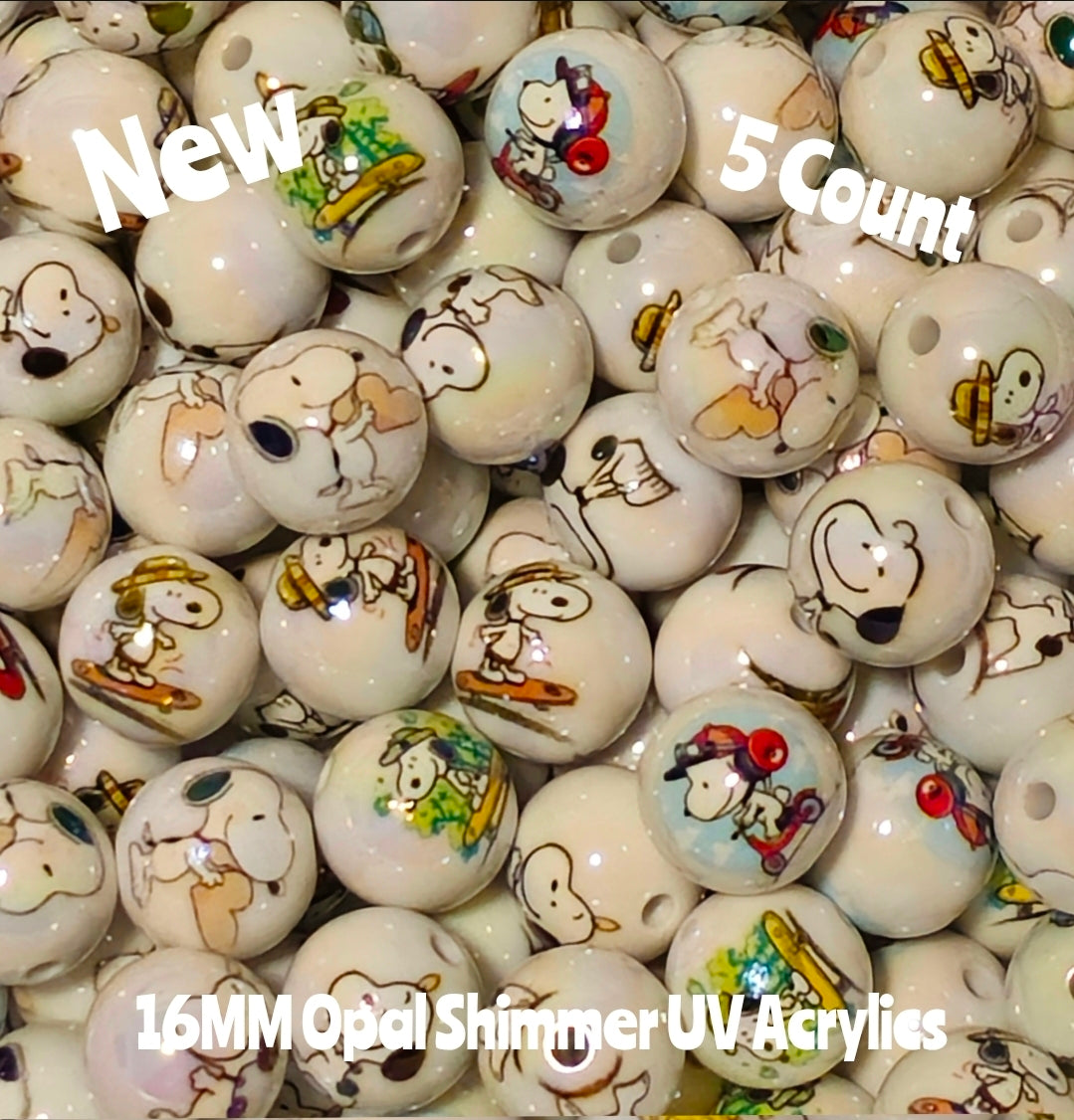 New 5 Count 16MM DIY Acrylic Beads Character Snoopy Craft Supplies