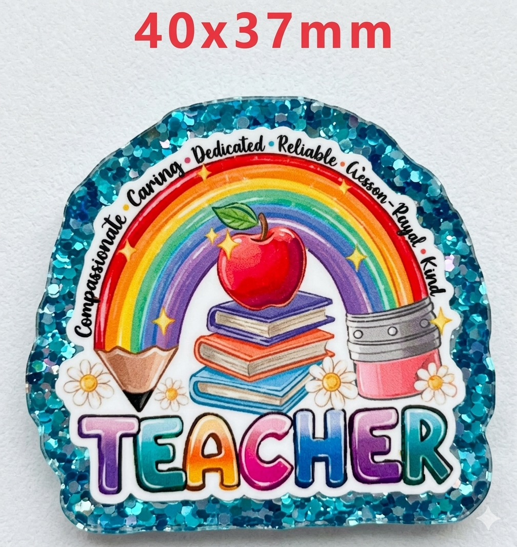 Glitter Acrylic Flatback- Acrylic Planer Resin Charm School Teacher