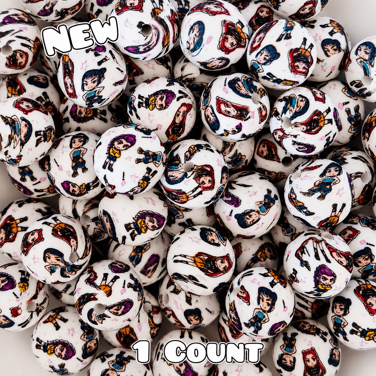 New 1 Count DIY Silicone Beads 15mm printed K Pop DEMON HUNTERS
