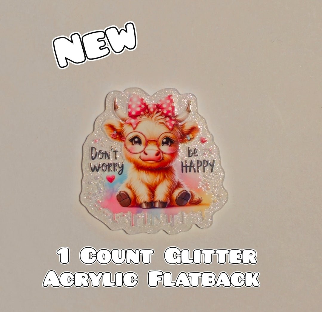 Glitter Acrylic Flatback- Acrylic Planer Resin Charm- Cow