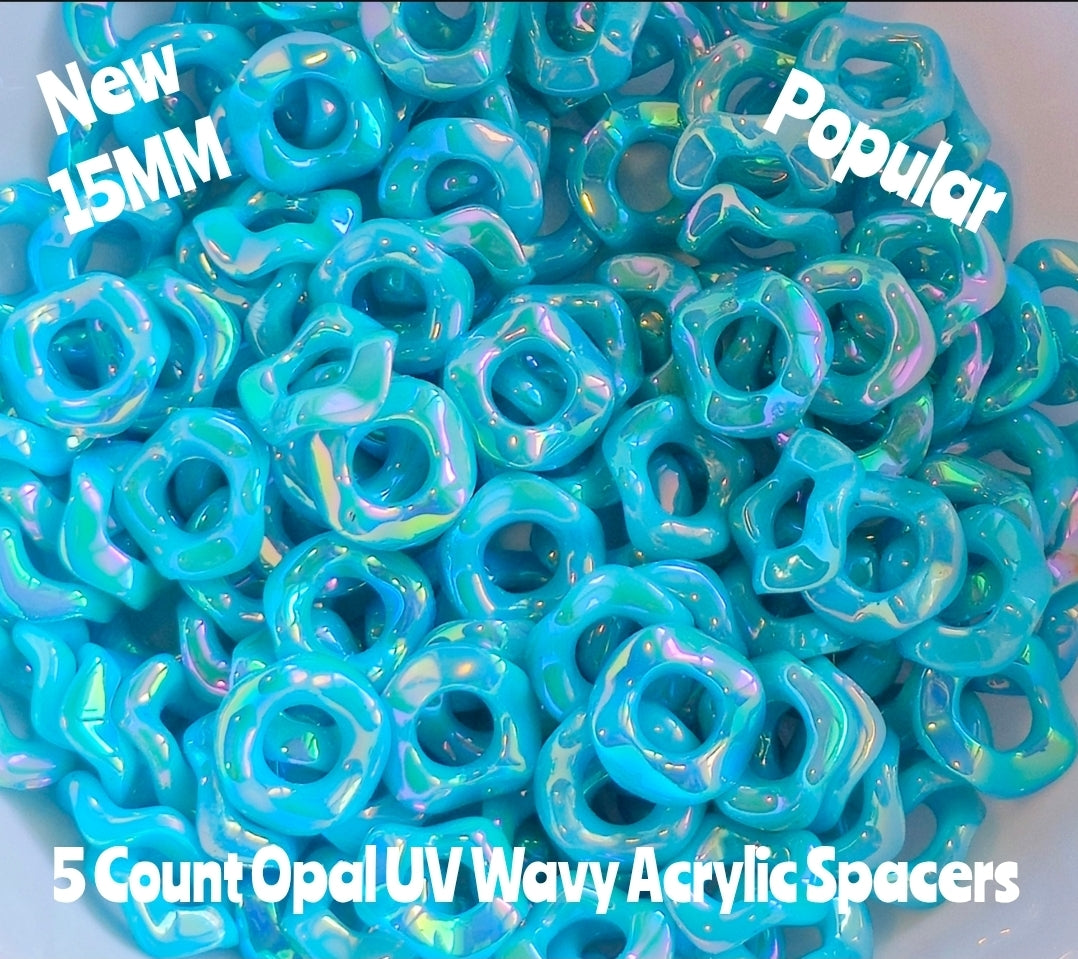 New Colors 15MM Popular Acrylic Large HOLE Wavy Spacers Beads 5 Count FITS ANY AND ALL BEADABLES