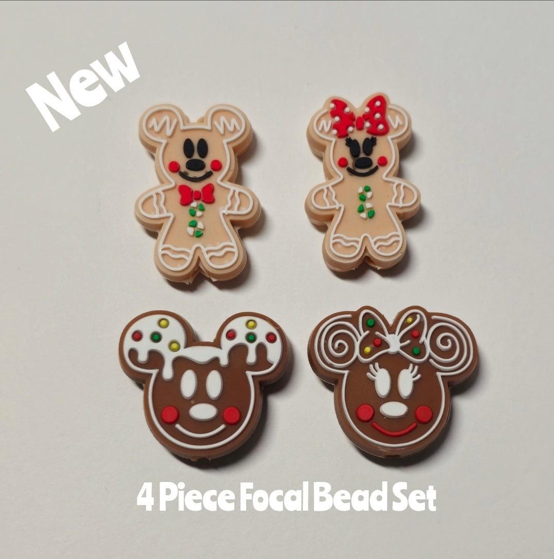 DIY Focal Bead 4 Count Craft Supplies Character Ginger Bread Minnie Mickey Mouse