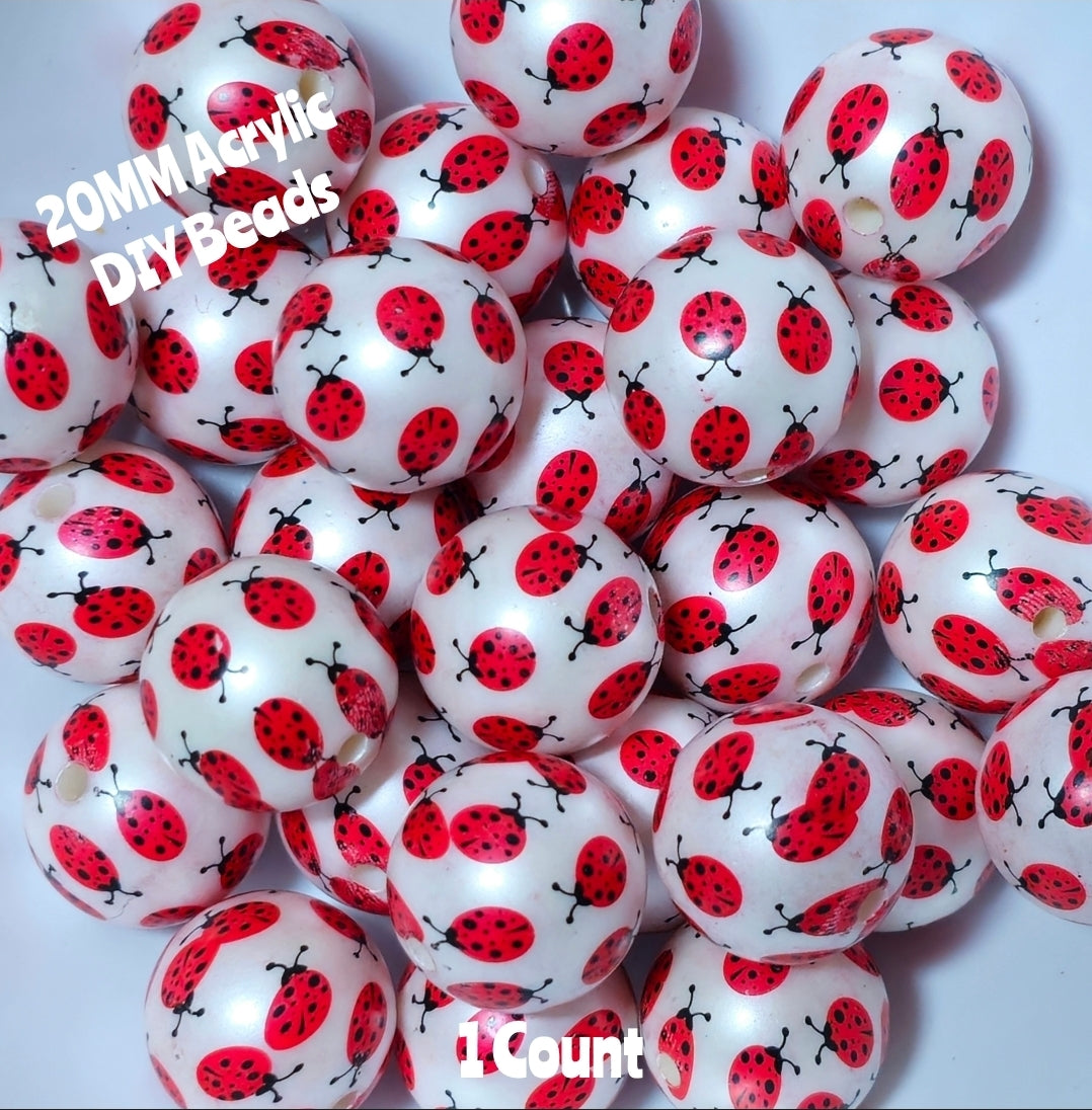 1 Count 20MM DIY Acrylic Beads Lady Bug Craft Supplies