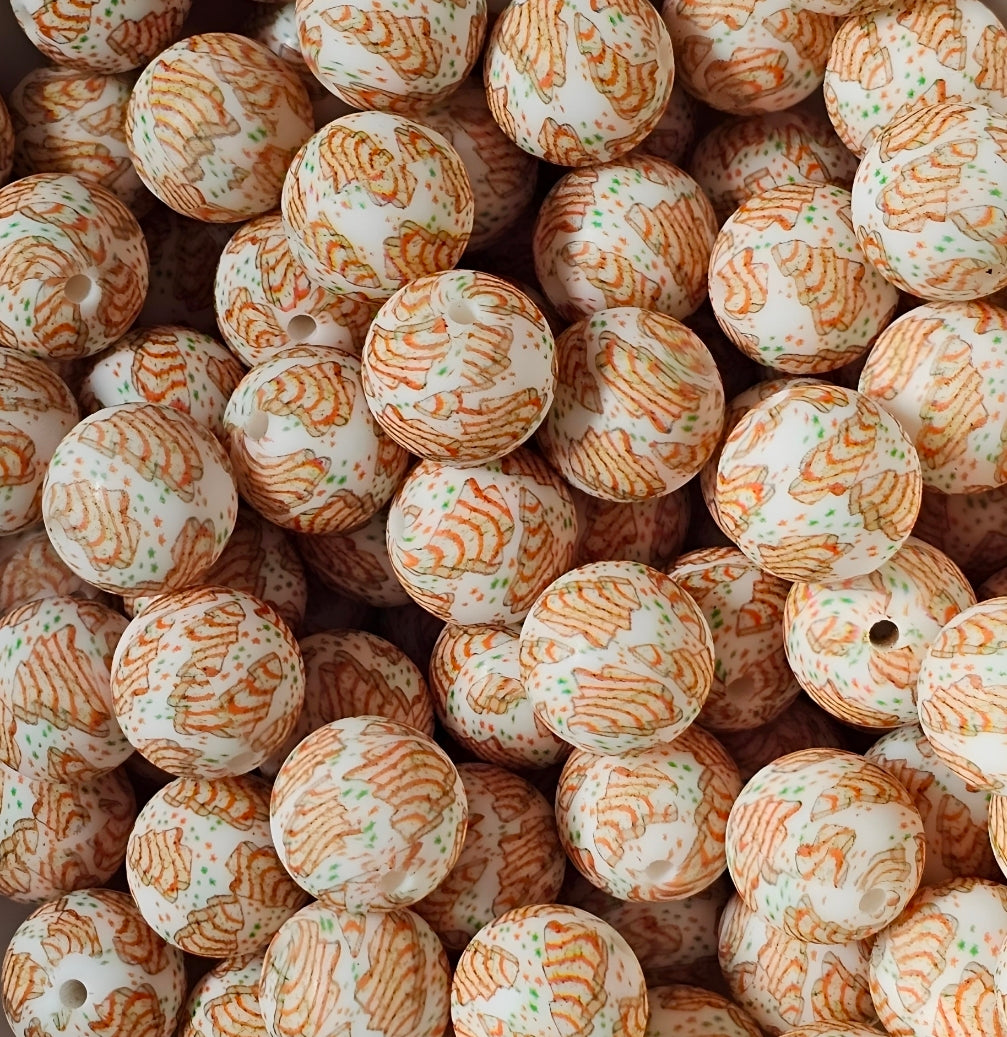 New 1 Count DIY Silicone Beads 15mm printed Christmas Tree Cake