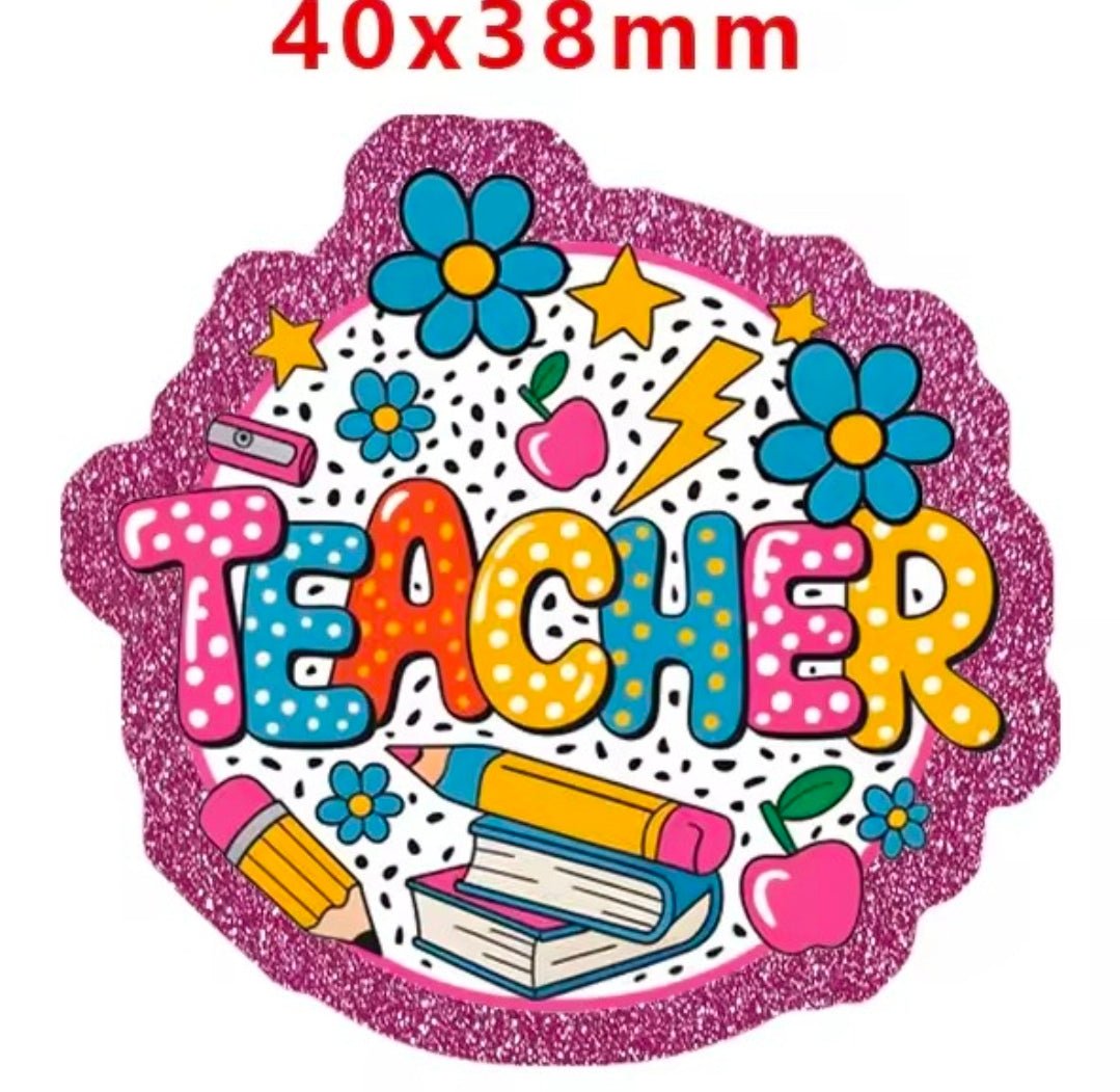 Glitter Acrylic Flatback- Acrylic Planer Resin Charm School Teacher
