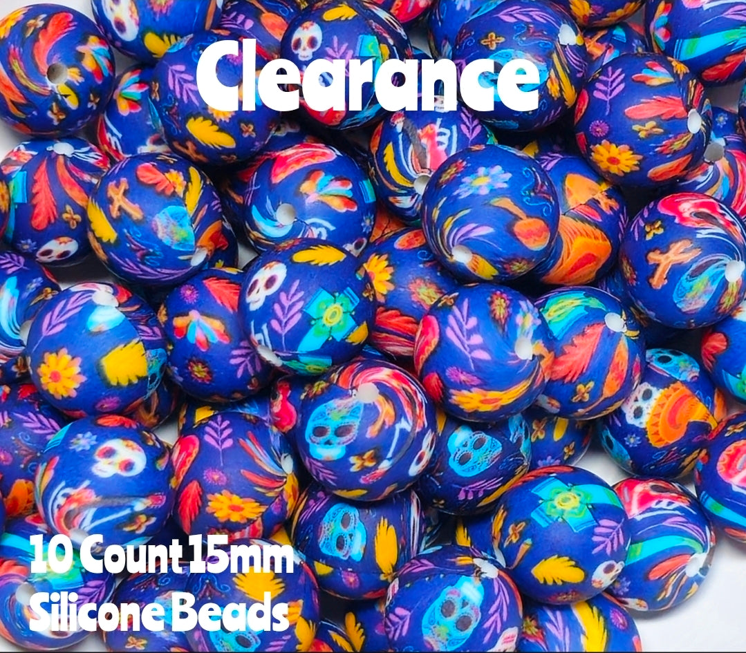 10 Count DIY 15MM Silicone Printed Beads Bead Supplies Bohemian Skulls Makes them around .17 cents each