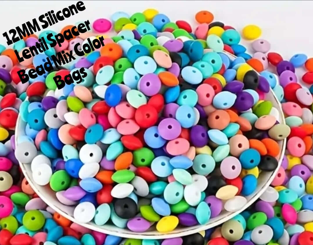 New Lentil spacer bead Mix DIY beads 12mm Silicone Solid Spacer beads Nice Variety of Colors Hand Selected Not scooped