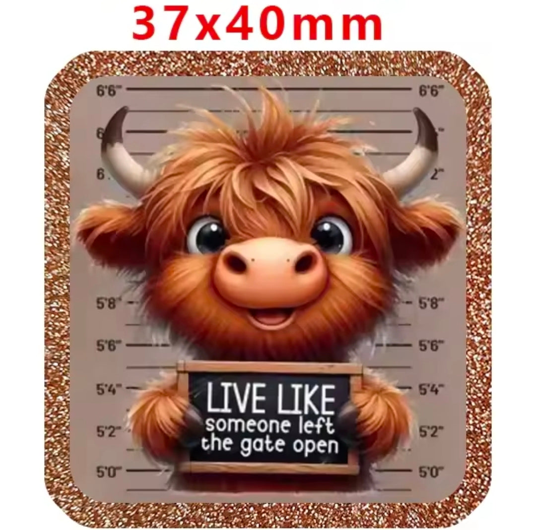 New 1 Count Glitter Acrylic Flatback PLANAR Resin Acrylic Patch- Cow