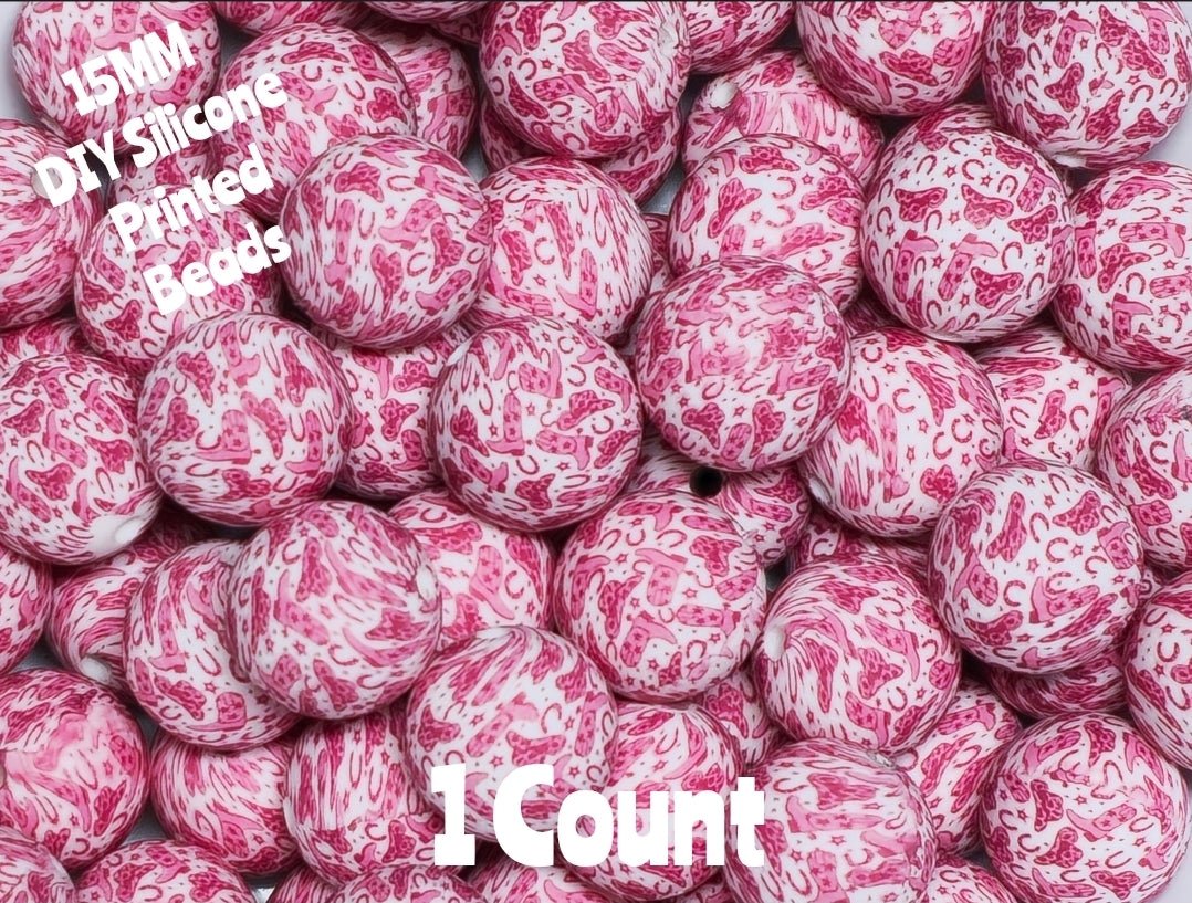 New 1 Count 15mm Printed Beads Country Western Boots Bling Pink DIY beads