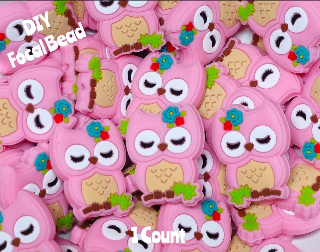 DIY Focal Bead 1 Count Craft Supplies Pink Owl