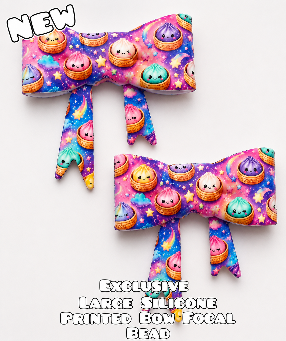 1 Count New Release Silicone Focal Bead Bow Exclusive Glitter Dumplings