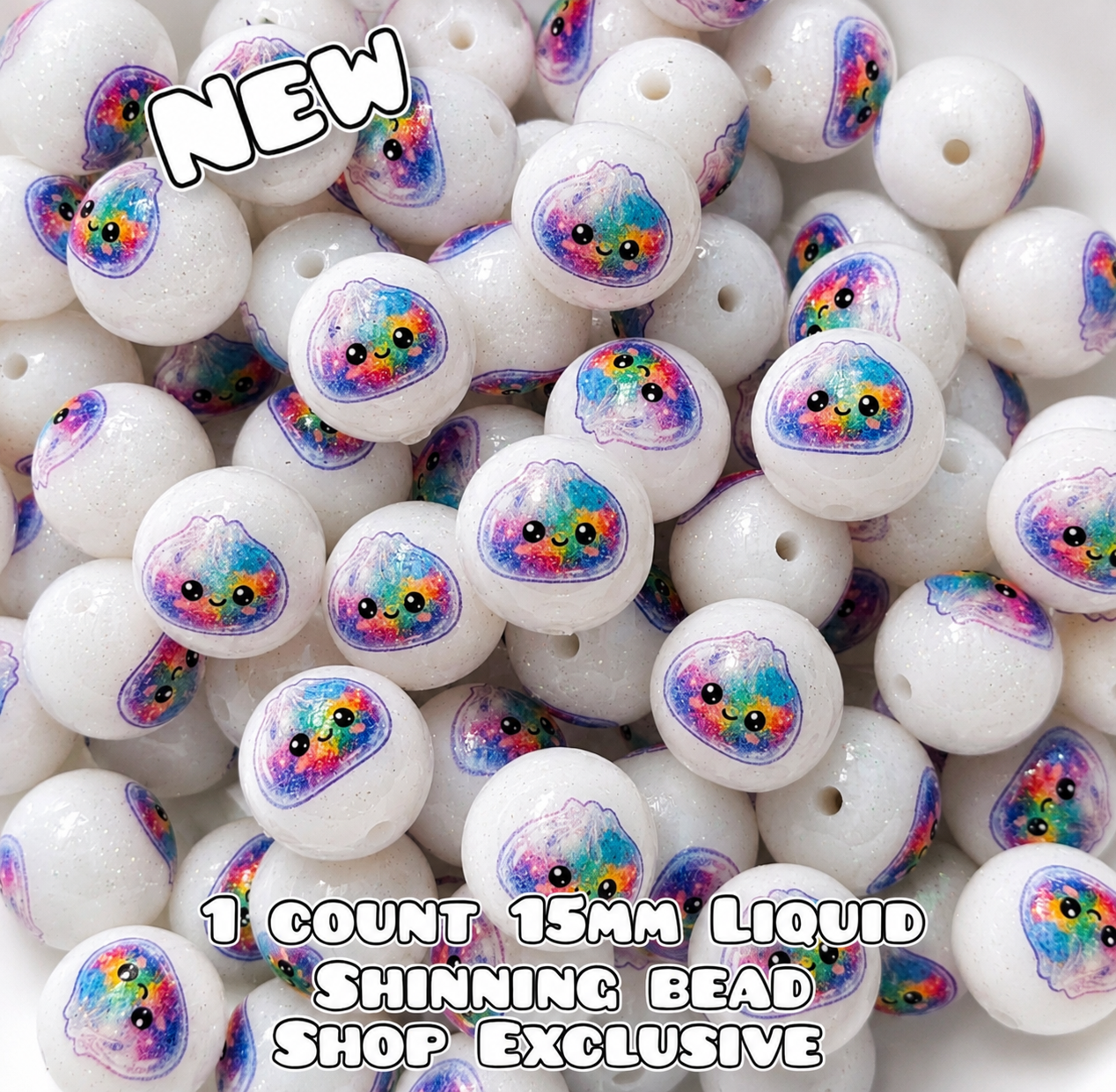 New 1 Count DIY Silicone Beads 15mm printed Glossy Shiny Glitter Dumplings Shop Exclusive