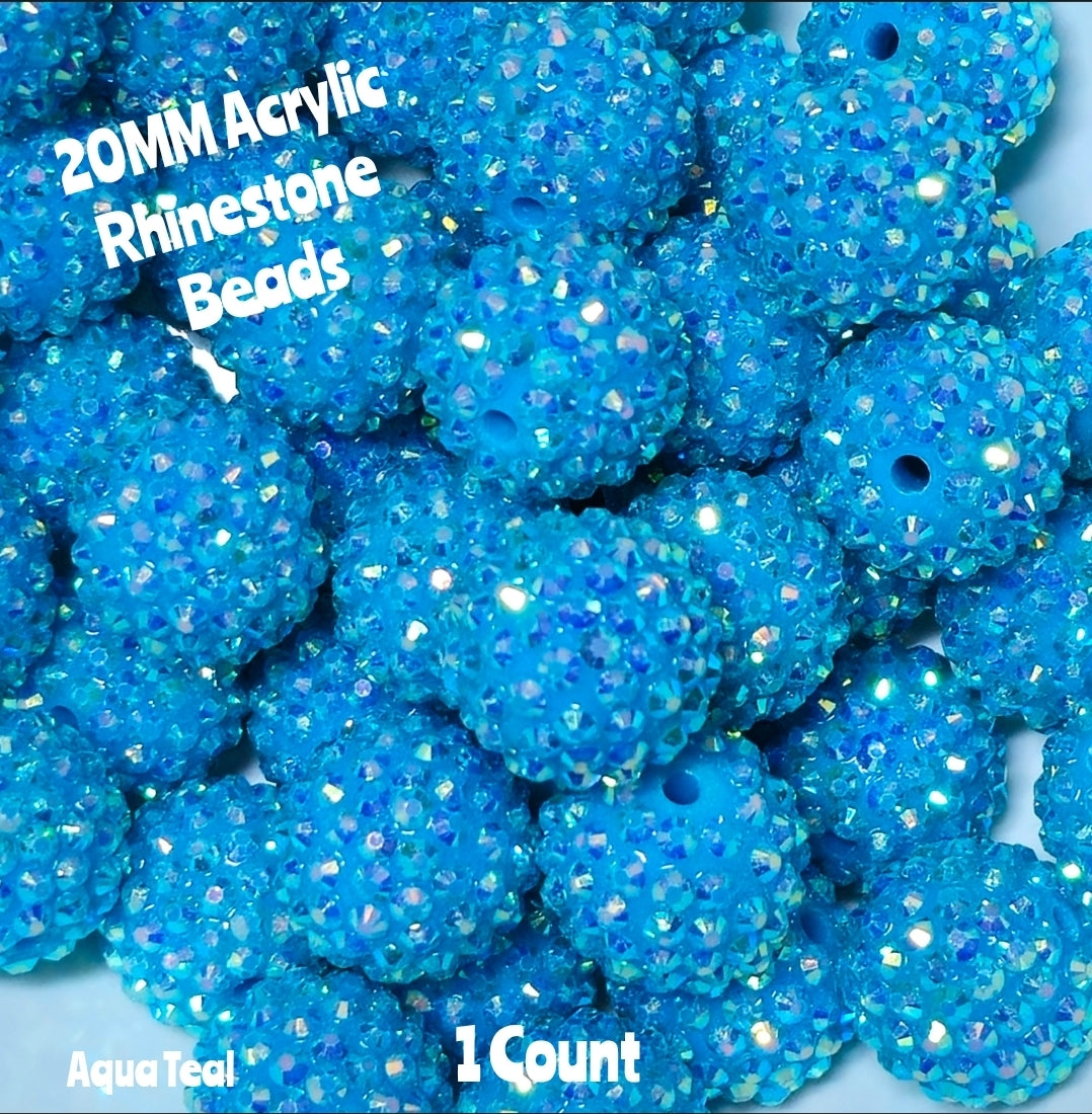 1 Count 20MM DIY Fancy Rhinestone Aqua Teal Acrylic Beads Craft Supplies