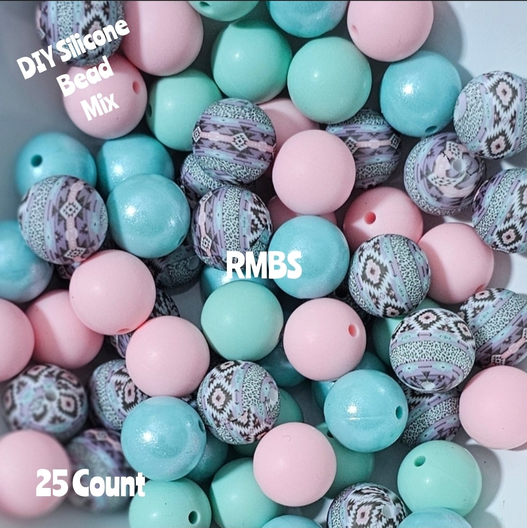 New Teal Western Aztec DIY Silicone Bead Mix 25 count