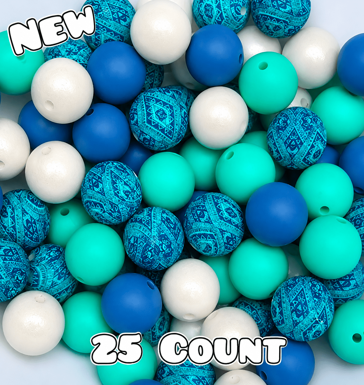 25 Count Silicone Bead Mix Opal Paisley Mint Blue