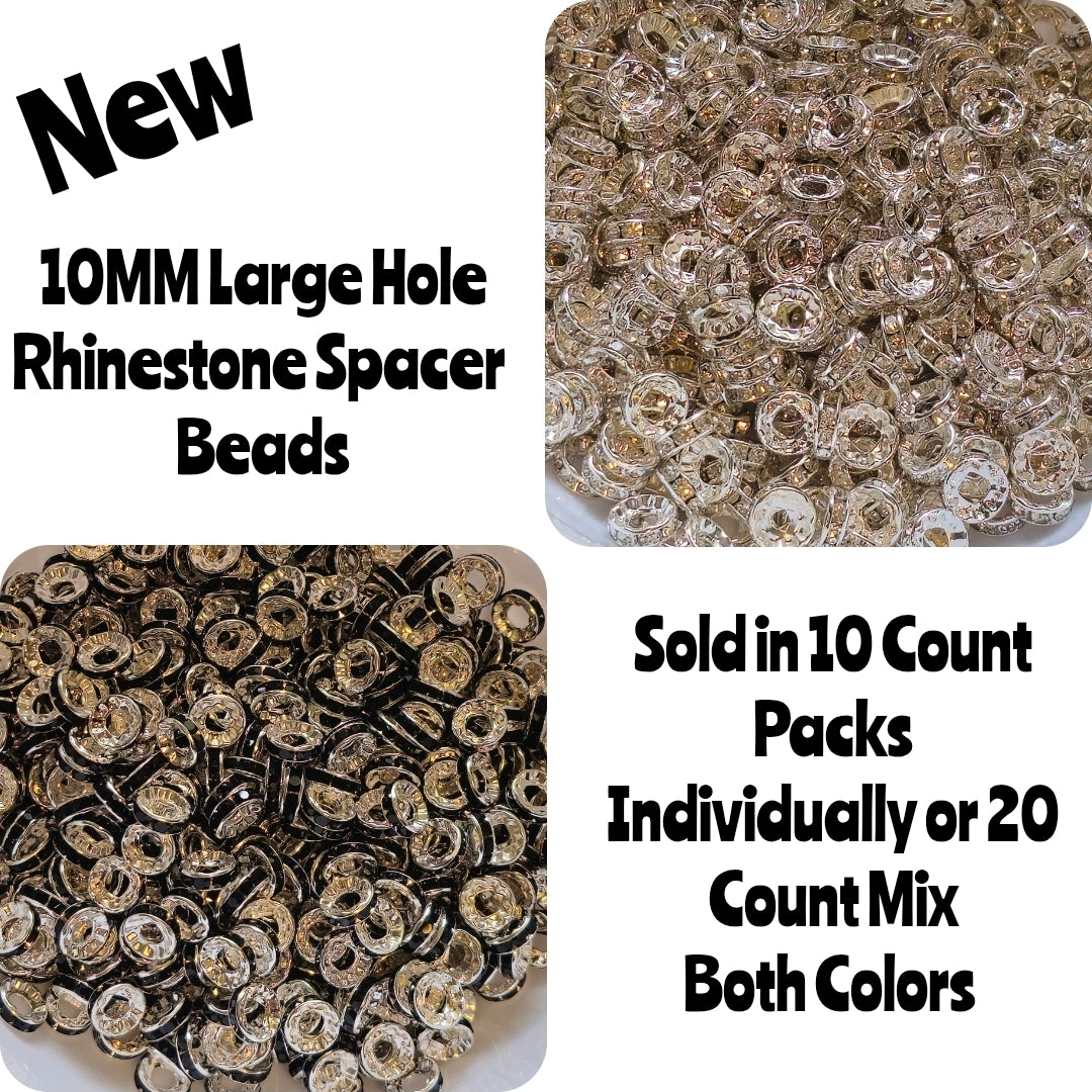 10 Count DIY 10MM Large Hole Rhinestone Spacers Beads Craft Supplies