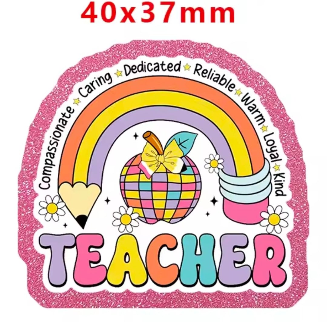Glitter Acrylic Flatback- Acrylic Planer Resin Charm Teacher