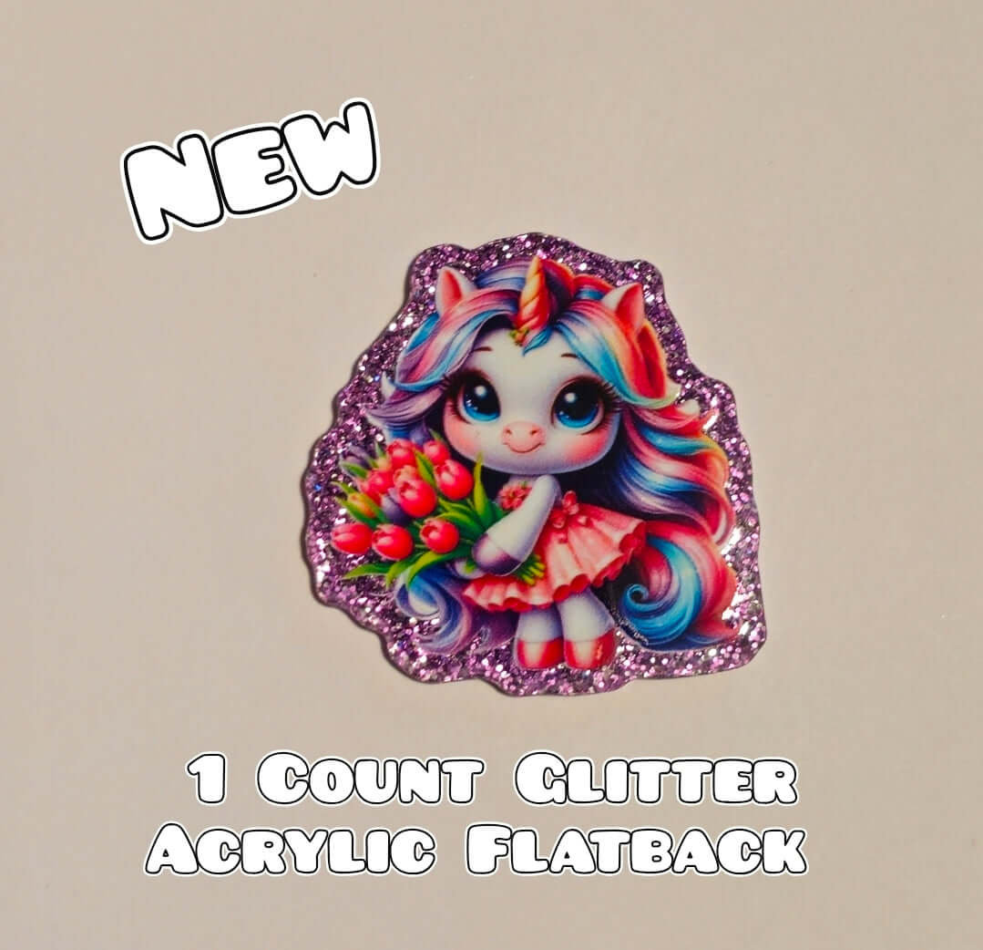 Glitter Acrylic Flatback- Acrylic Planer Resin Charm- Unicorn