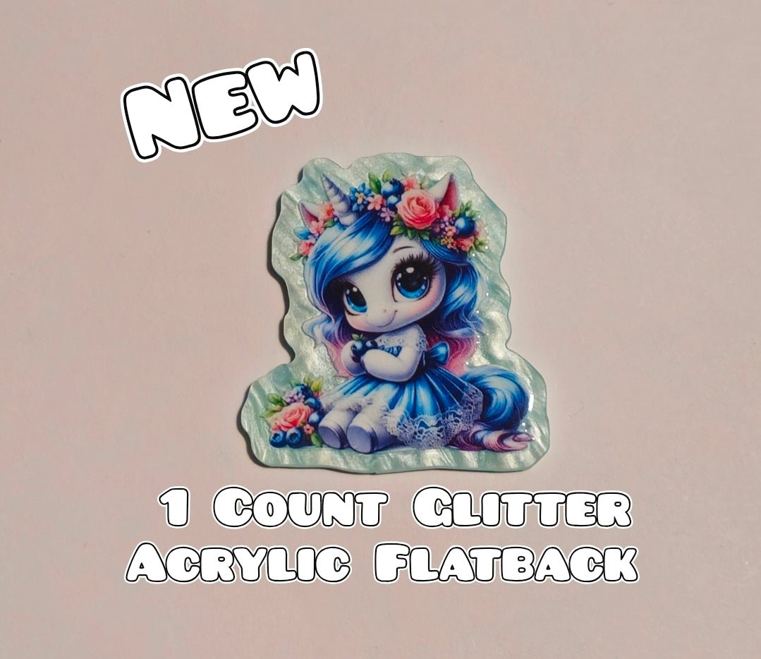 Glitter Acrylic Flatback- Acrylic Planer Resin Charm- Unicorn