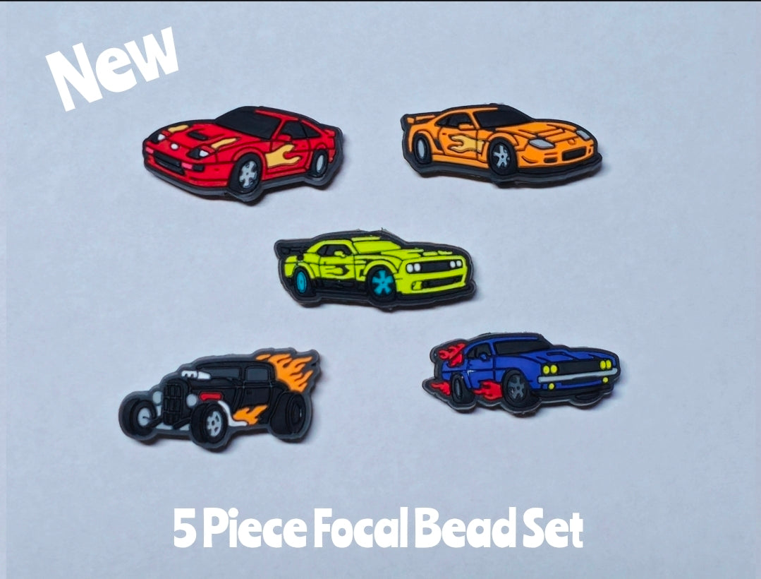 New 5 Count Cars Hot Rods Focal Bead Set