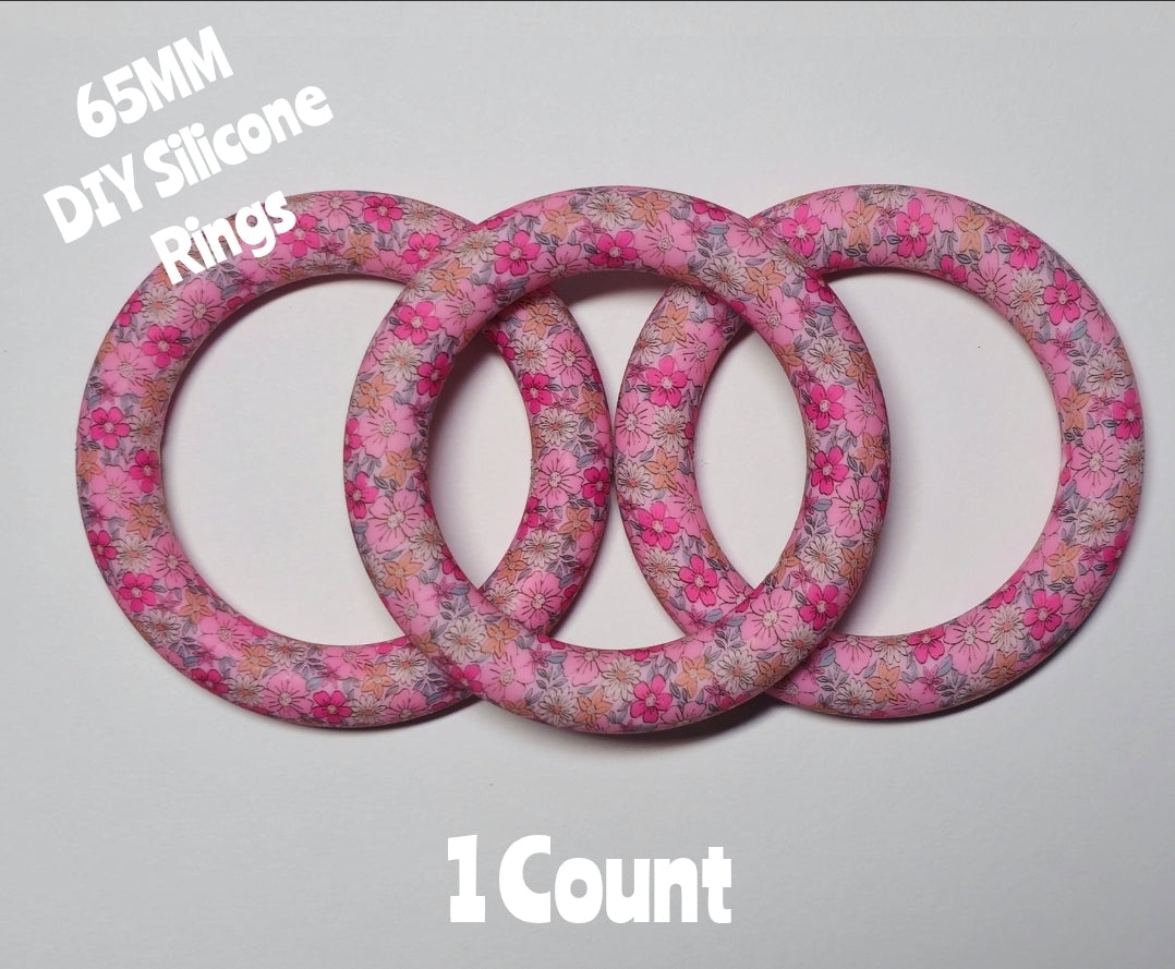 1 Count DIY 65MM Silicone Rings Craft Supplies Beadable Blanks Pink Flowers