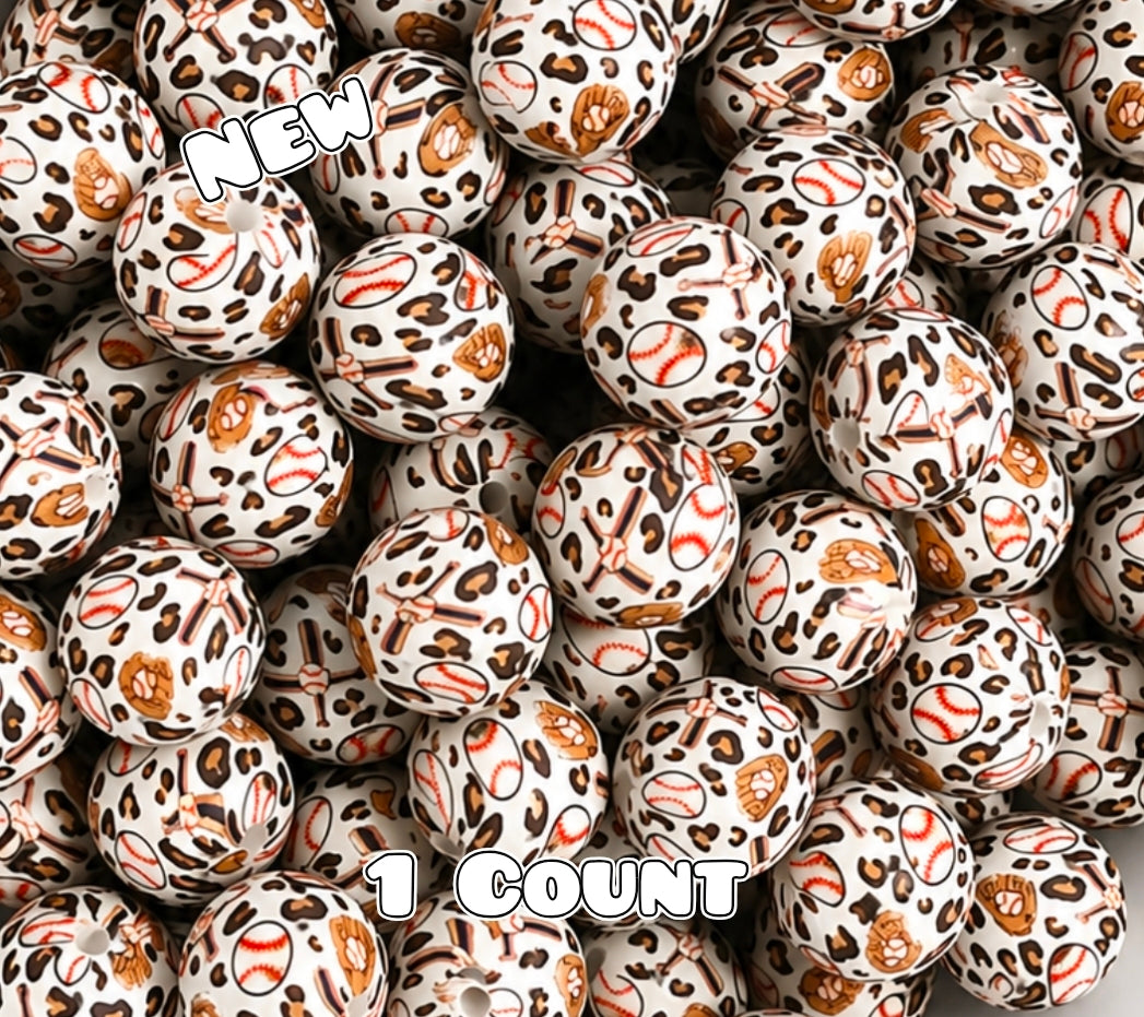 New 1 Count DIY Silicone Beads 15mm printed Shop Made Baseball