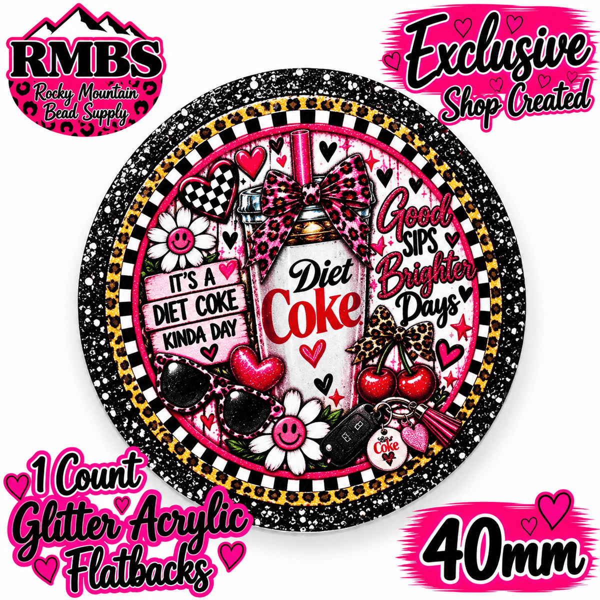 Exclusive 1 Count Custom Exclusive Glitter Acrylic Flatback 40mm DIET COKE